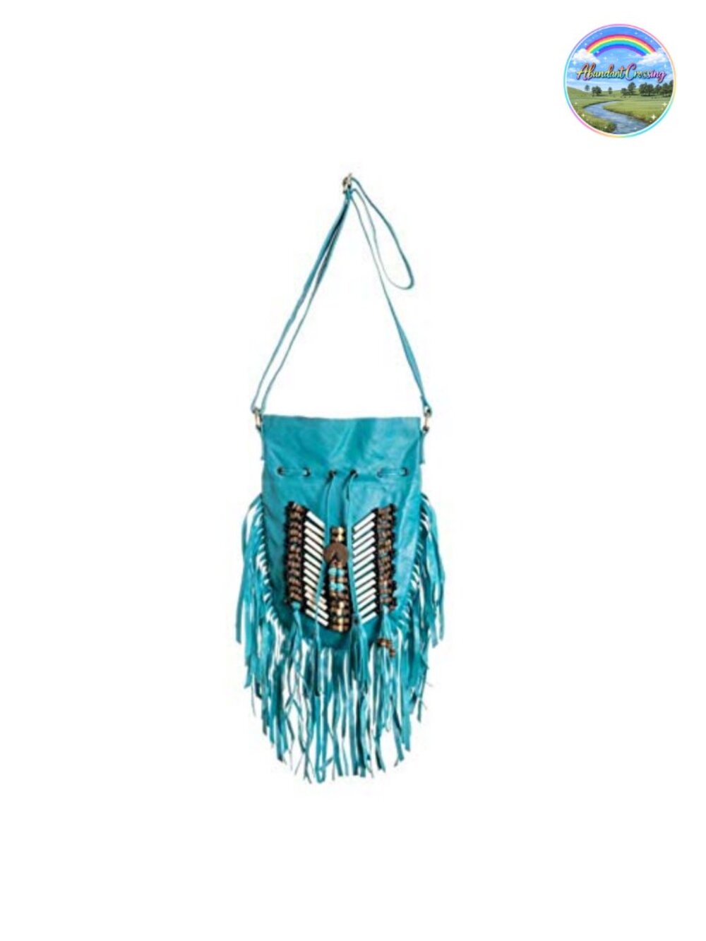 Genuine Leather Boho Hobo Bag with Fringe, Turquoise